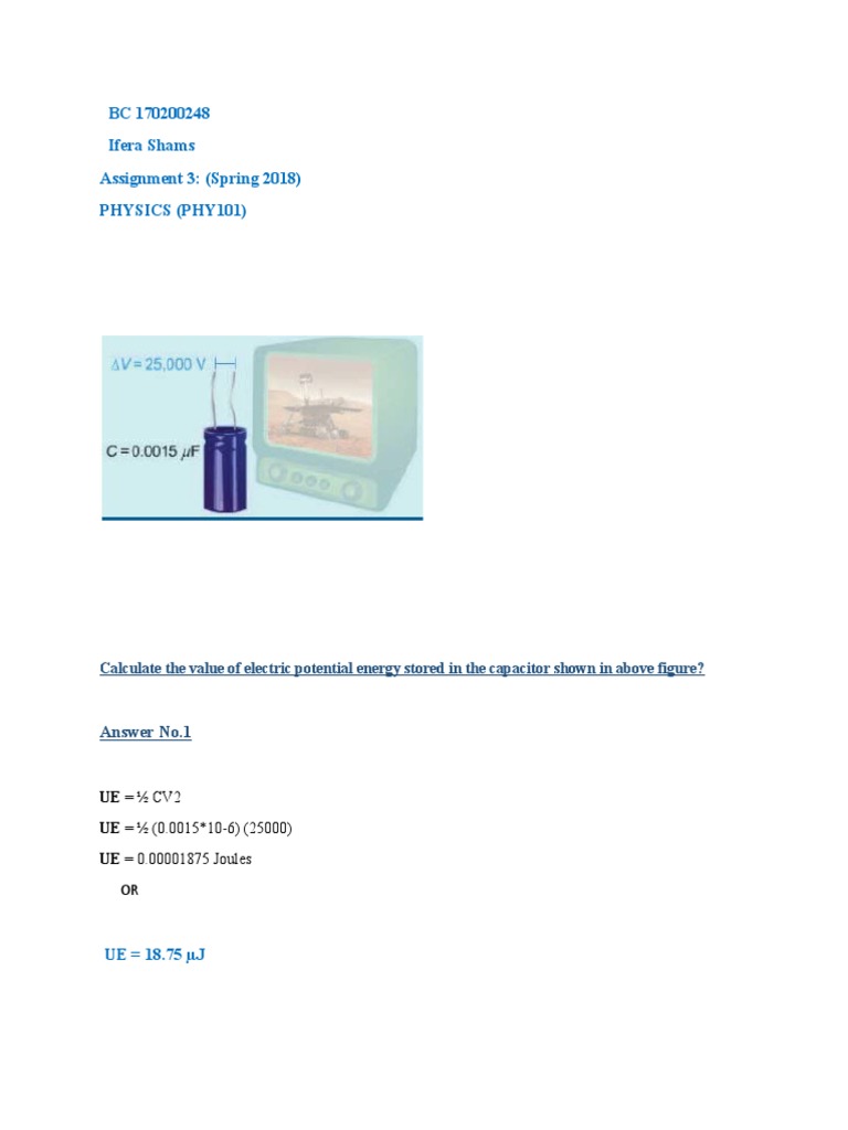 Phy 101 Assignment No 3 Solution | PDF