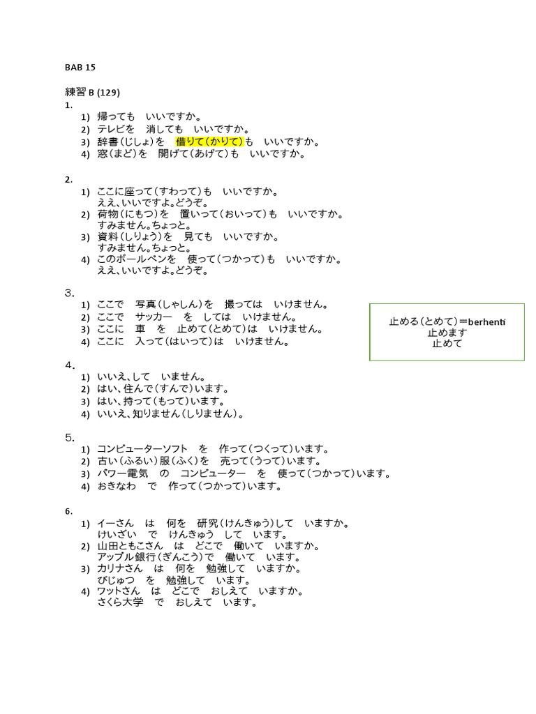 Jawaban Minna No Nihonggo Bab 15 Pdf