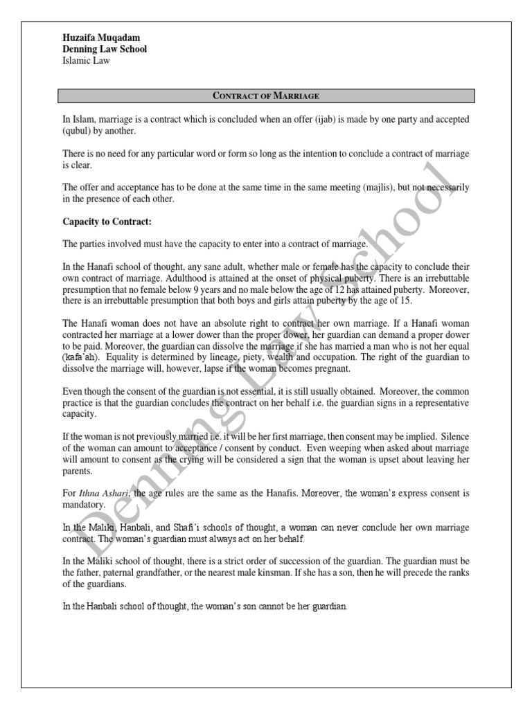 Islamic Marriage Contract Essentials | PDF | Wife | Marriage