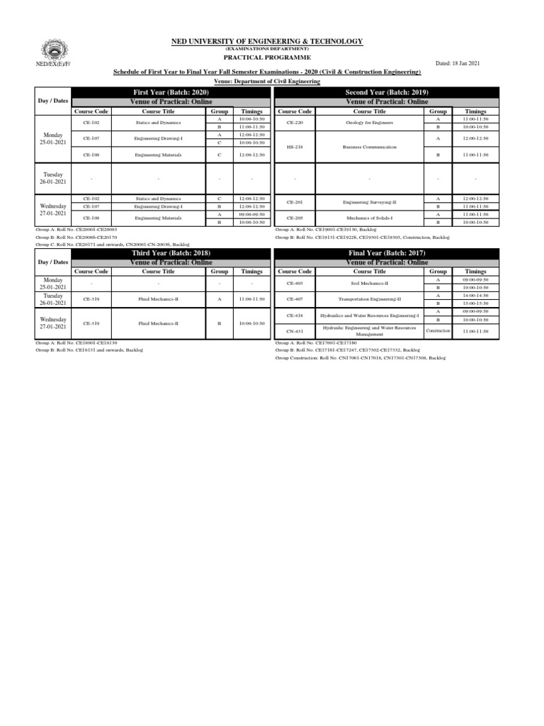 Civil Engineering Exam Schedule 2020 | PDF | Engineering | Mechanical ...