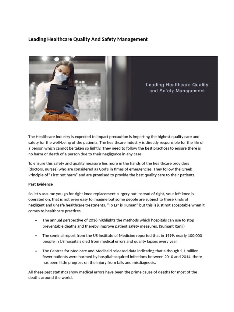 Leading Healthcare Quality and Safety Management | PDF | Medical Error ...