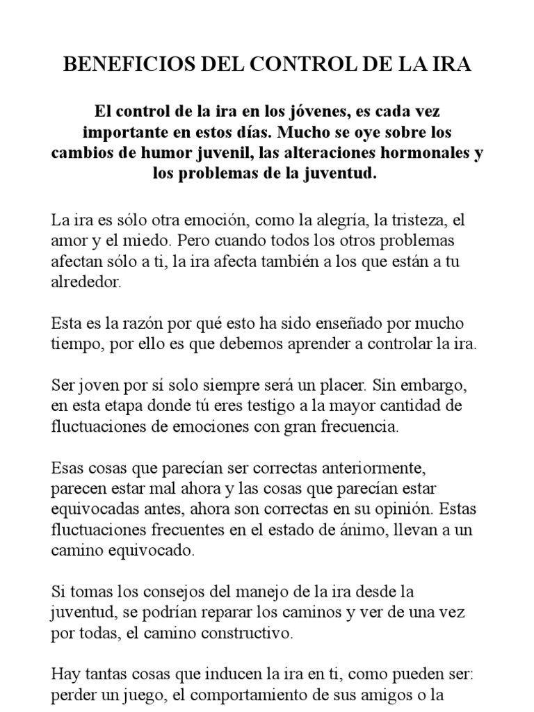 Control de La Ira en Los Adolescentes | PDF | Ira | Sicología