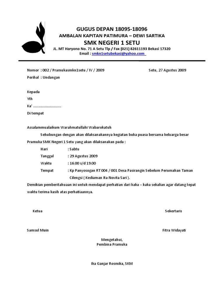 Surat Undangan Buka Puasa