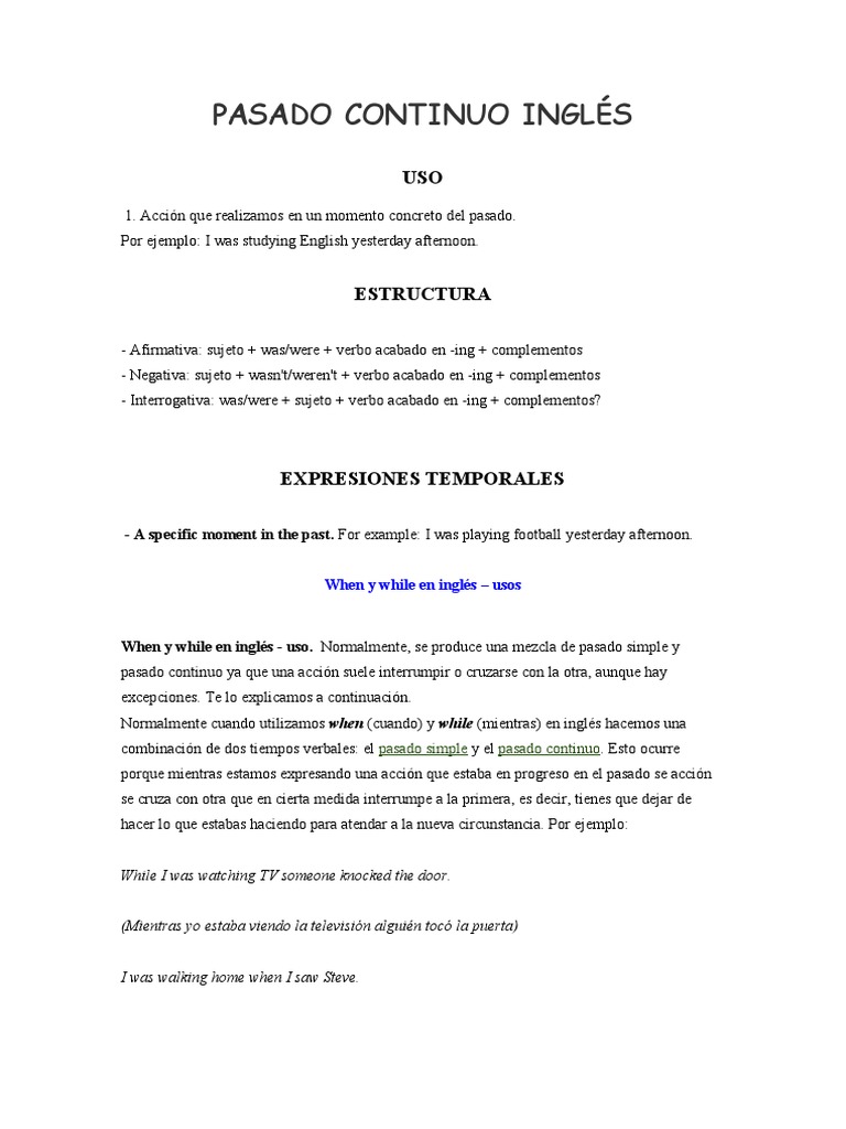 Uso y Estructura del Pasado Continuo | PDF | Morfología Lingüística ...