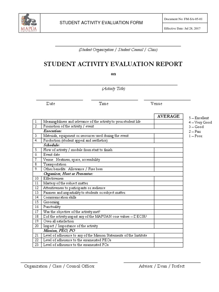 Student Activity Evaluation Report: (Student Organization / Student ...