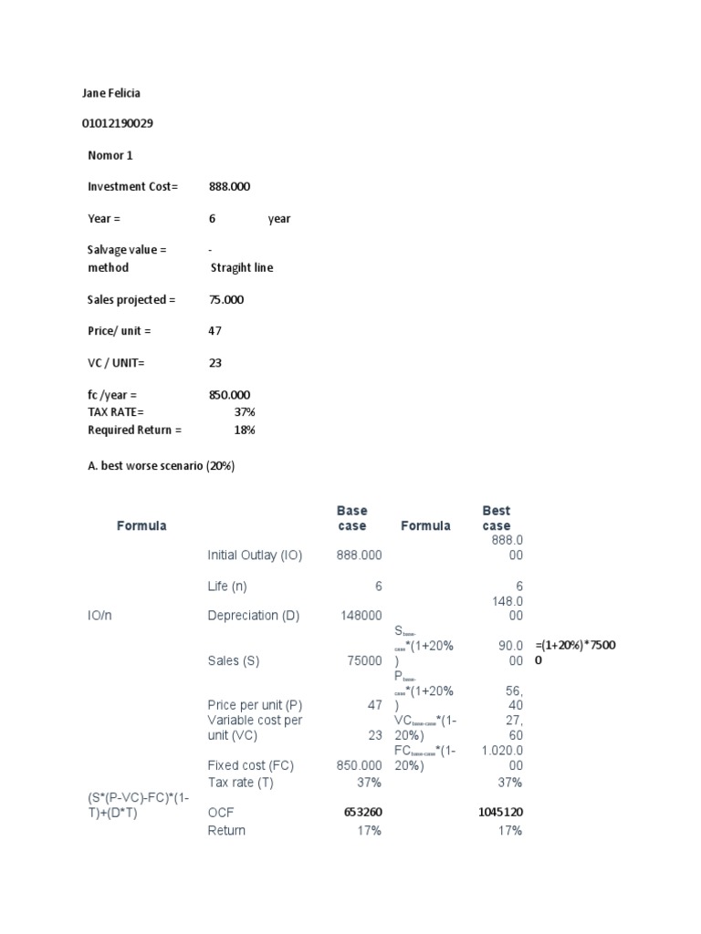 Formula Base Case Formula Best Case | PDF | Net Present Value ...