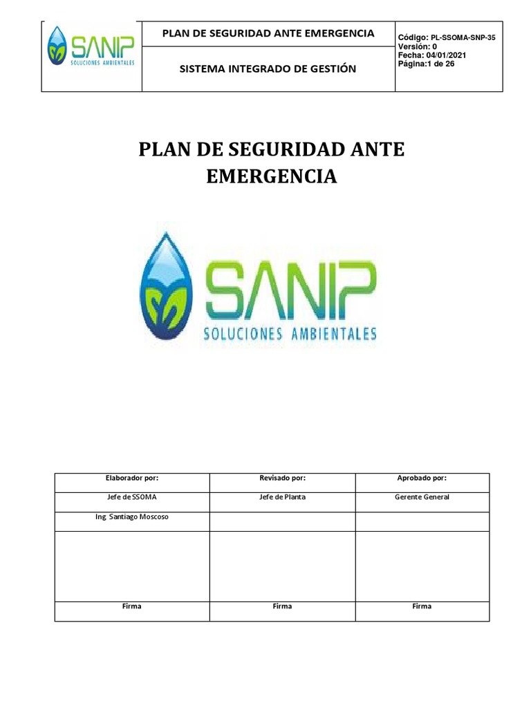 Plan de Seguridad ante Emergencias | PDF | Hospital | Primeros auxilios