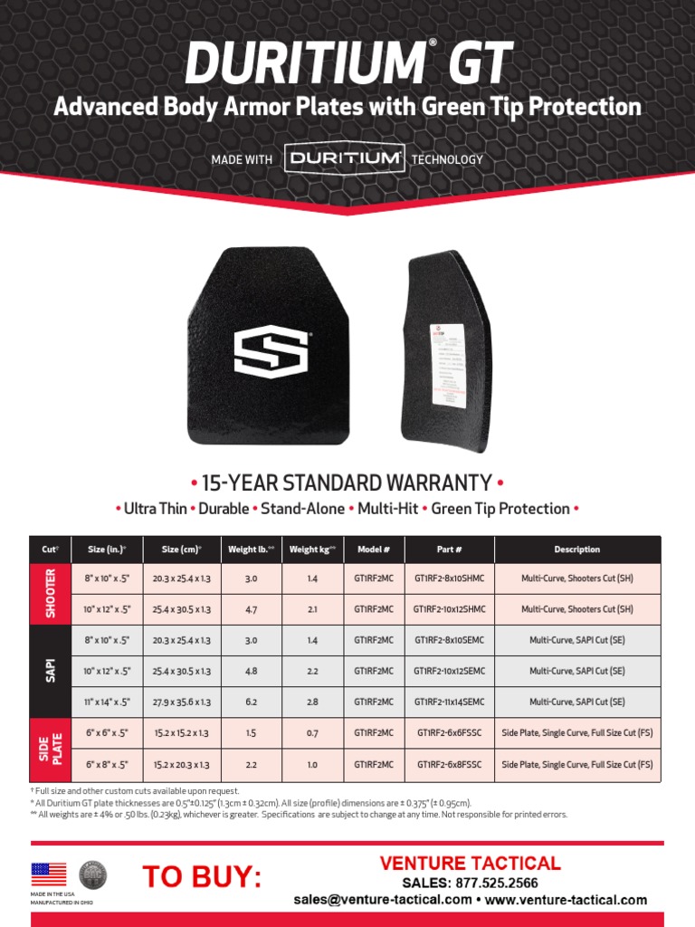 Duritium GT: Advanced Body Armor Plates With Green Tip Protection | PDF ...
