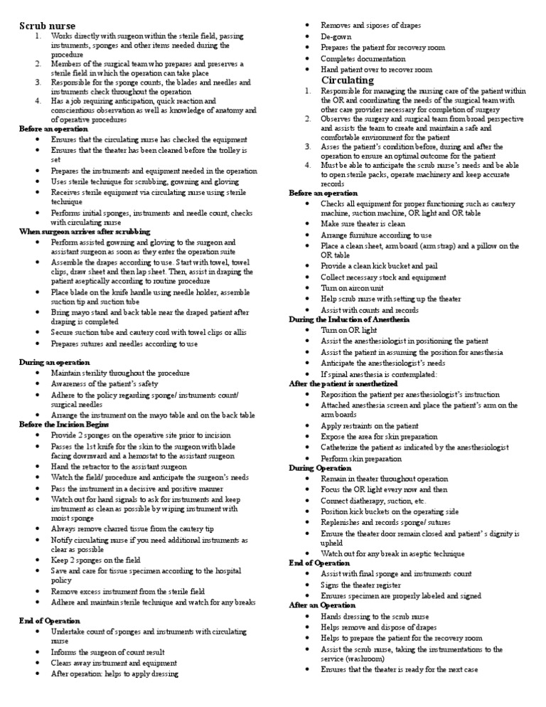Dutiesof Scrub and Circulating Nurse PDF Surgery Anesthesia