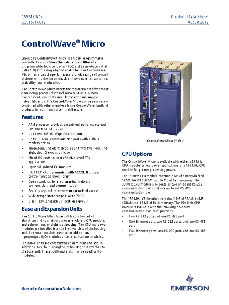 Controlwave Micro: Cwmicro Product Data Sheet | PDF | Programmable ...