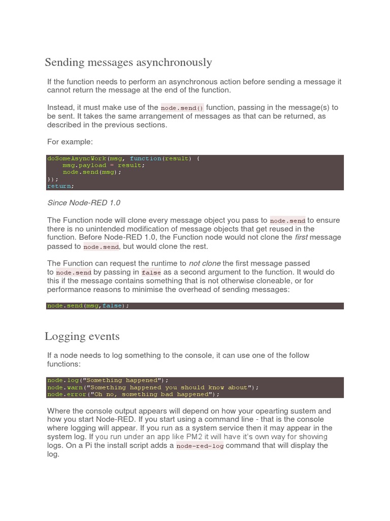 Sending Messages Asynchronously: Since Node-RED 1.0 | PDF | Callback ...