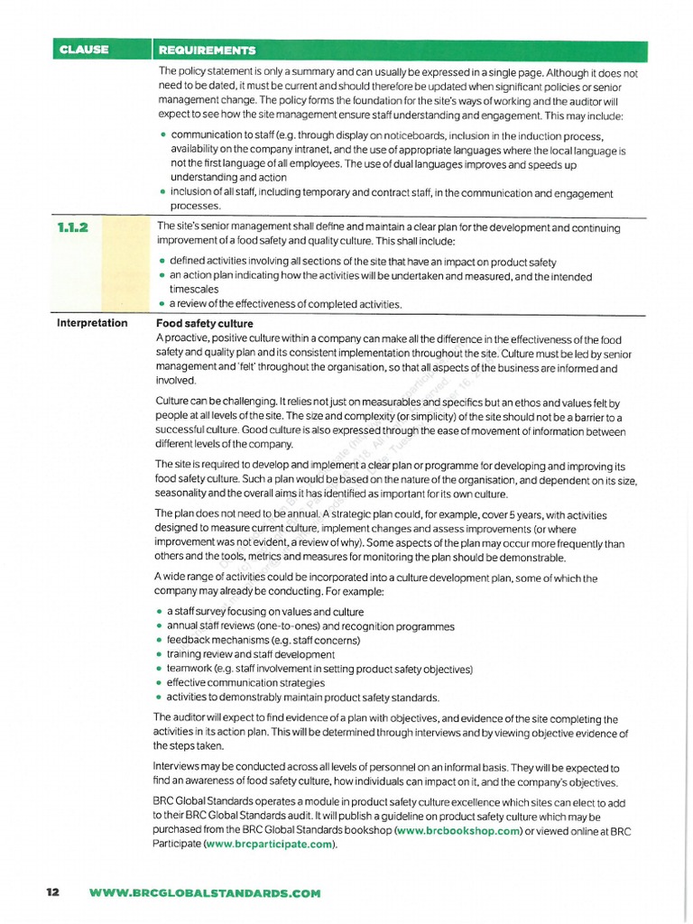 BRC Culture Guidelines | PDF