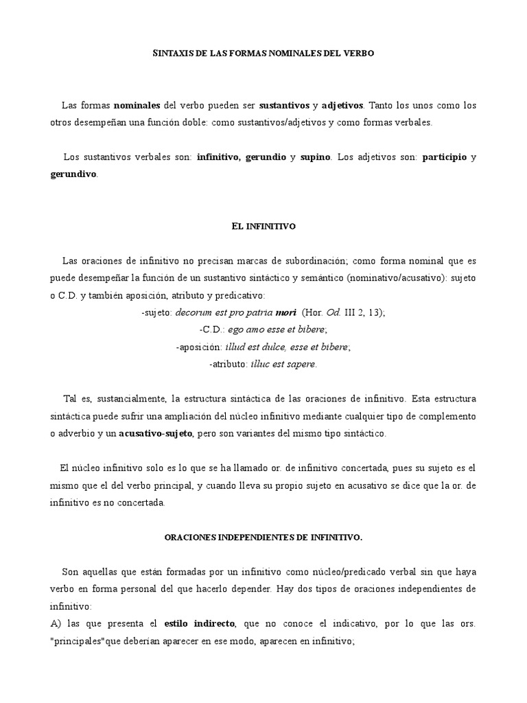 Formas Nominales del Verbo en Sintaxis | PDF | Verbo | Asunto (gramática)