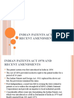 Indian Patents Act 1970 and Recent Amendments
