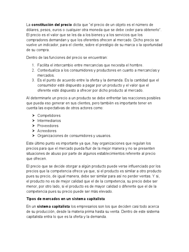 Estructura y Función del Precio en Mercados | PDF | Precios | Mercado ...