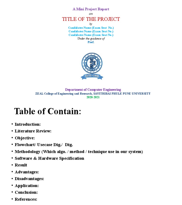 Title of The Project: A Mini Project Report | PDF
