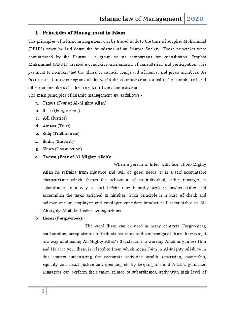 Principles Of Islamic Management Pdf Shura Abrahamic Religions
