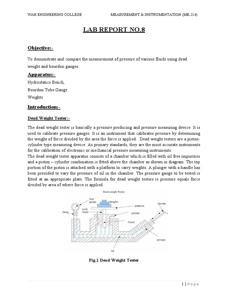 LAB No. 08 | PDF | Pressure Measurement | Calibration