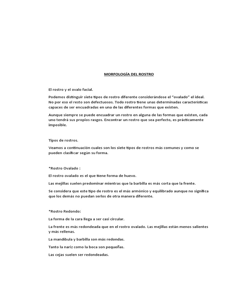Morfología del rostro: 7 tipos de formas faciales | PDF | Cara | Naturaleza