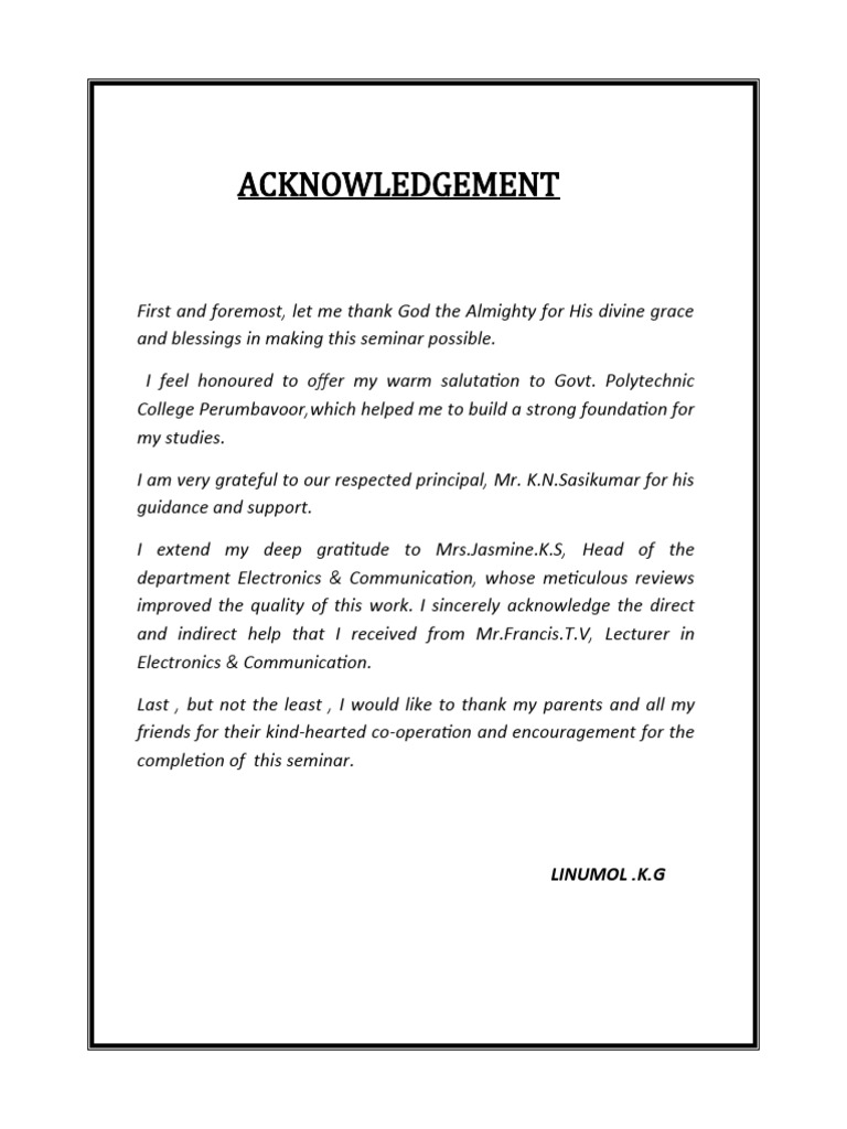 Acknowledgements for Seminar Presentation | PDF | Career & Growth