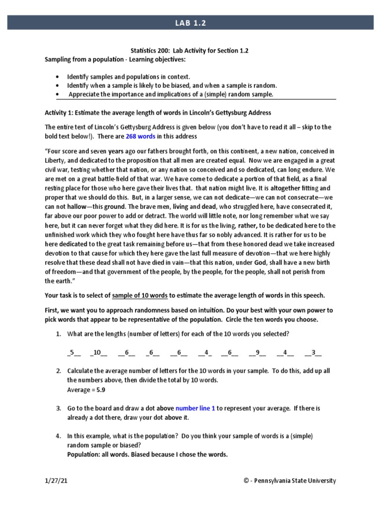 1.2 Lab Worksheet (With Diagram) | PDF | Sampling (Statistics ...