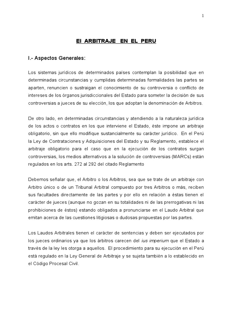El Arbitraje En El Peru Pdf Arbitraje Mandato