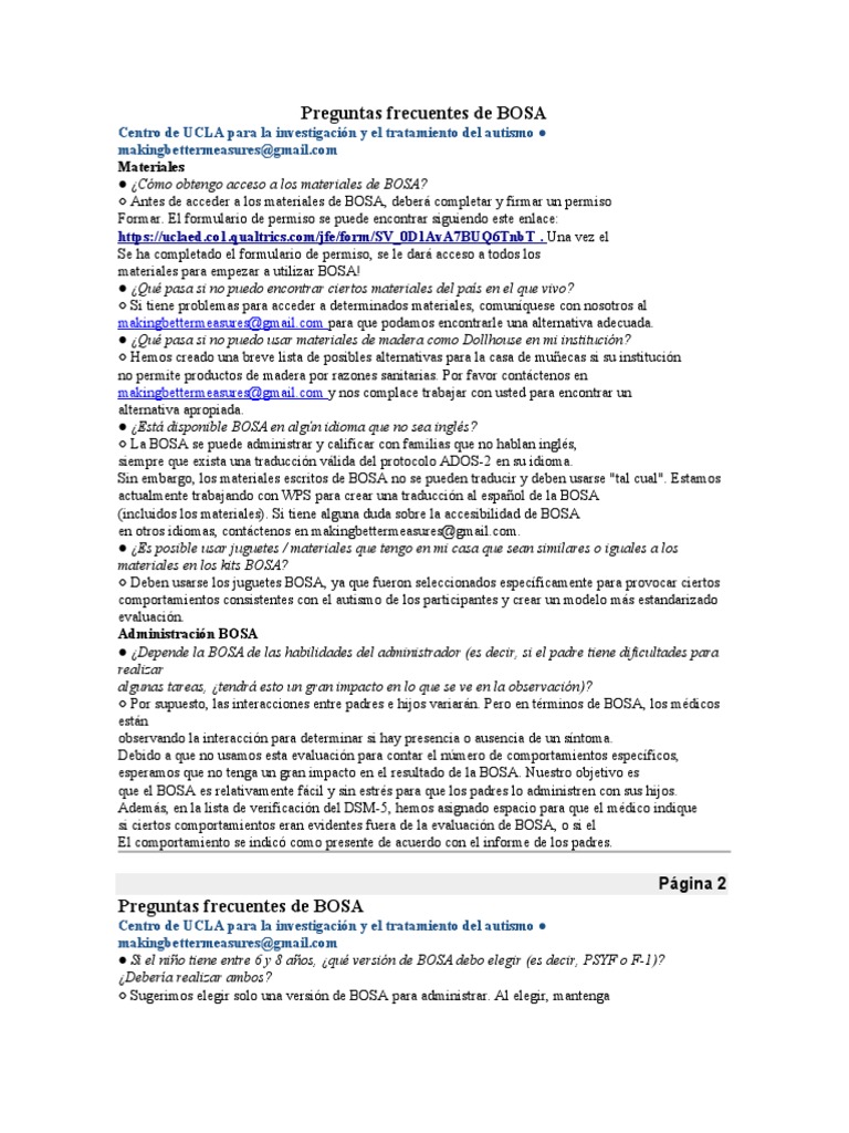 Preguntas Frecuentes sobre BOSA | PDF | Espectro autista | Diagnostico ...
