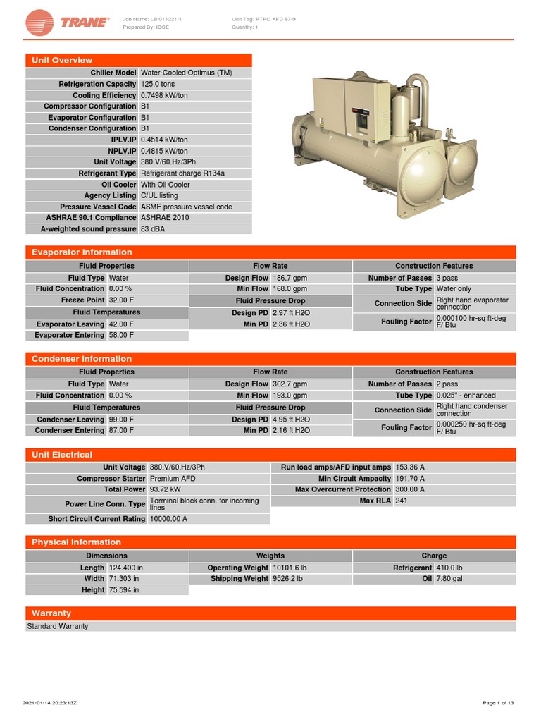 Optimus Water-Cooled Chiller AFD Specs | PDF | Pipe (Fluid Conveyance ...