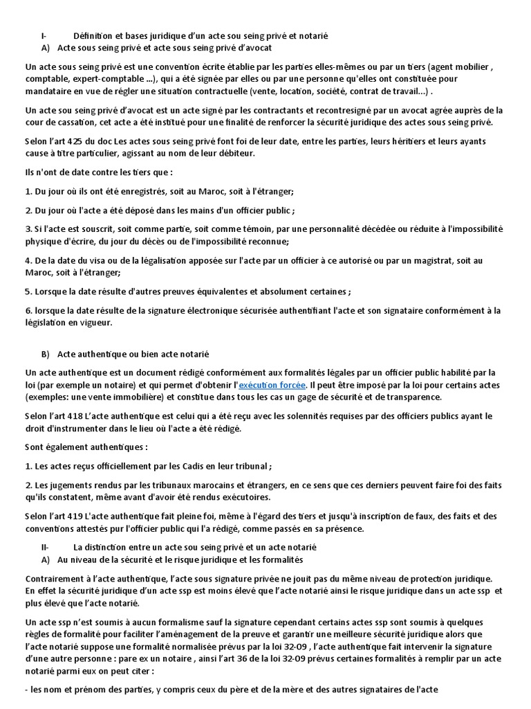 Difference Entre Acte SSP Et Acte Notarié PDF Justice Crime et violence