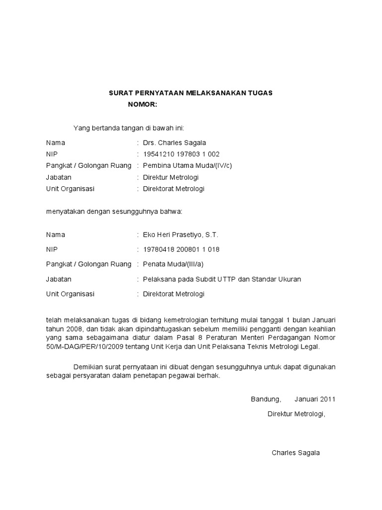 Surat Pernyataan Melaksanakan Tugas | PDF