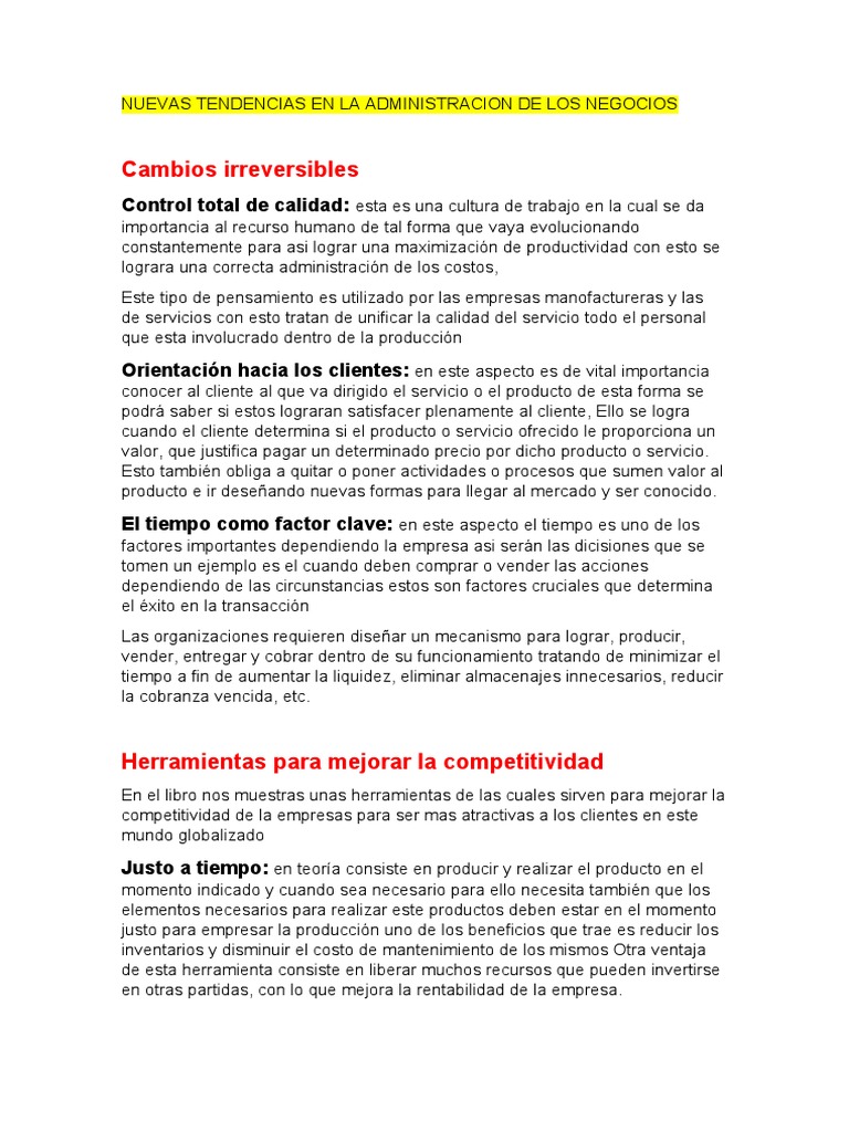 Nuevas Tendencias en La Administracion de Los Negocios | PDF | Empresas ...