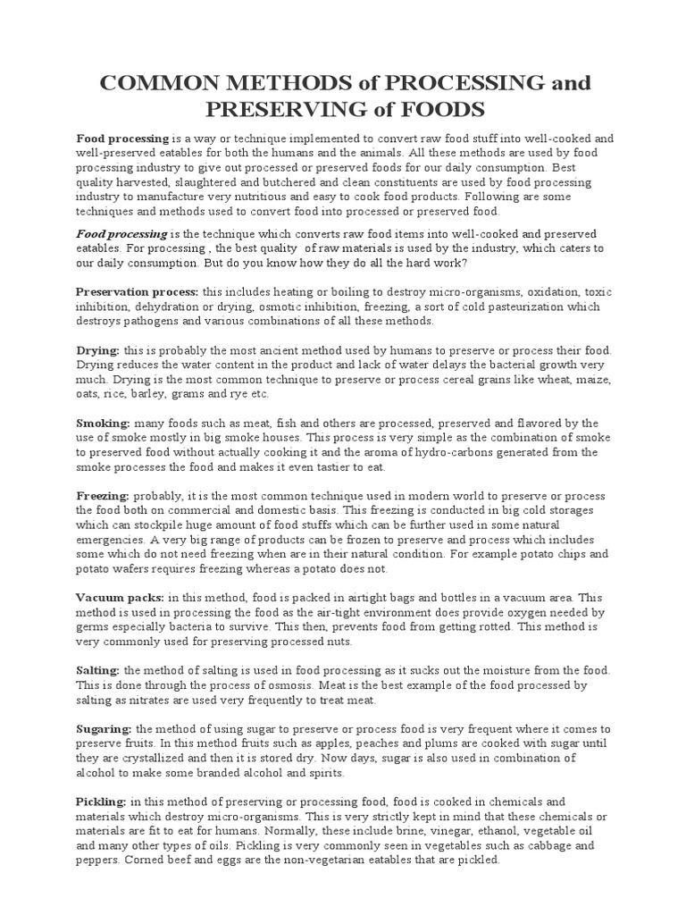 Common Methods Of Processing And Preserving Of Foods 3rd Quarter Pdf 