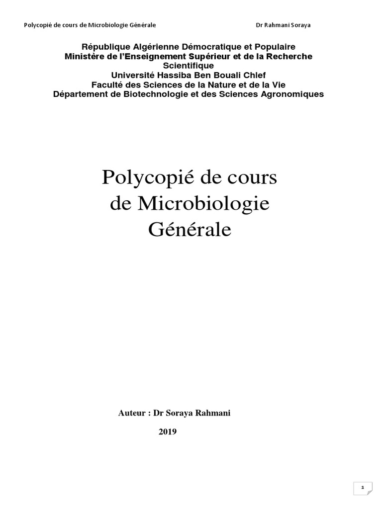 Microbiologie-Cours TP - TD | PDF | Prokaryota | Cellule (Biologie)