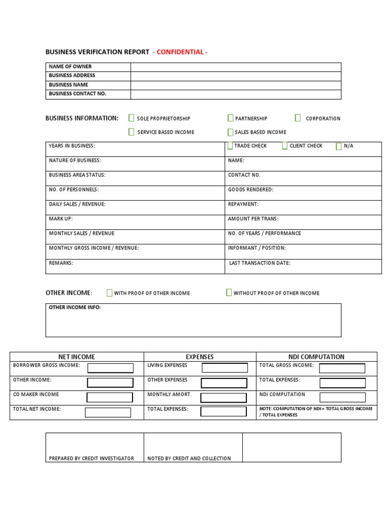 Business Verification Report PDF