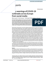 Early Warnings of COVID 19 Outbreaks Across Europe From Social Media