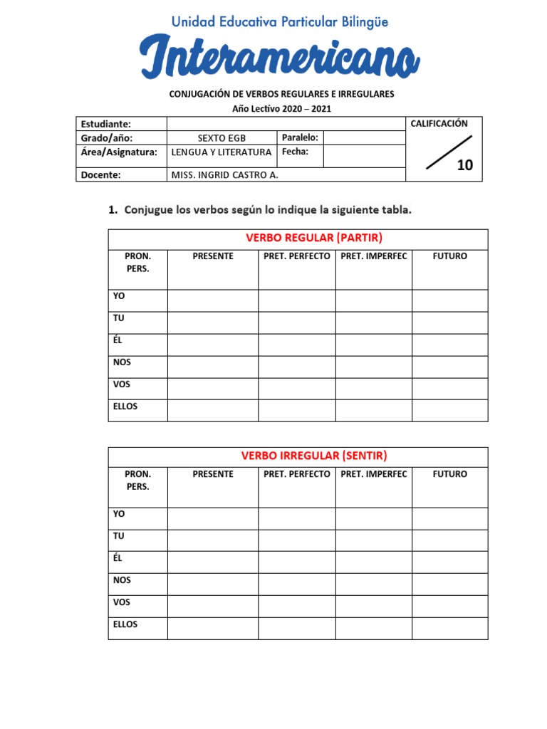 Conjugación de Verbos Regulares e Irregulares | PDF
