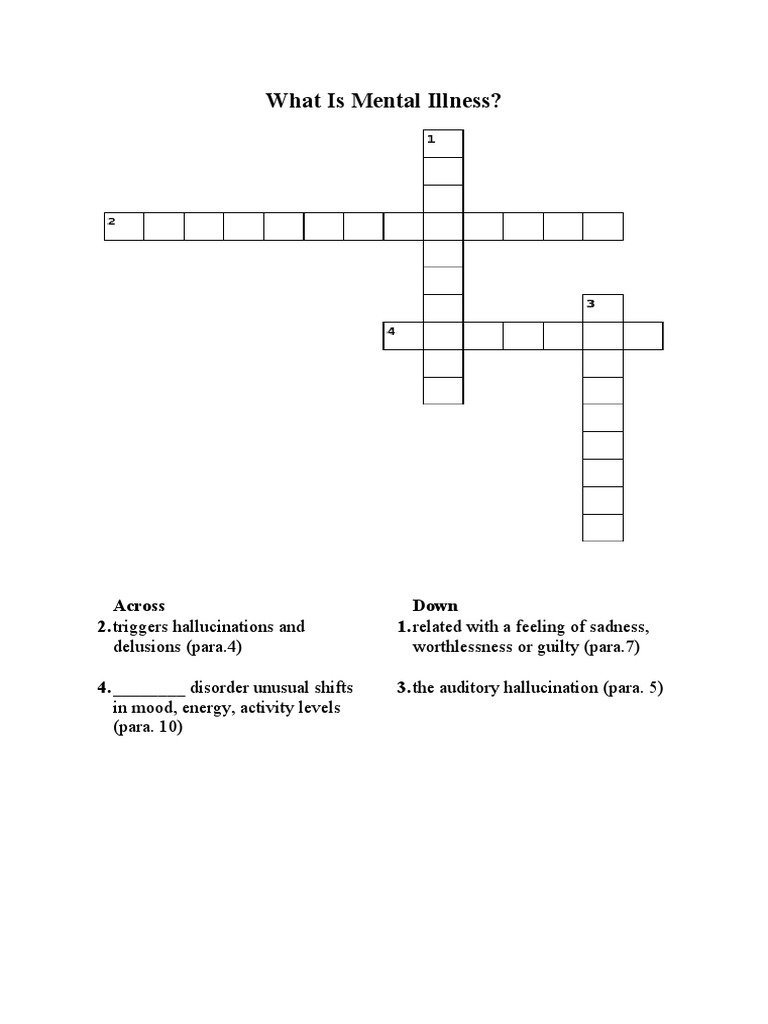 What Is Mental Illness? Crossword Puzzle. PDF