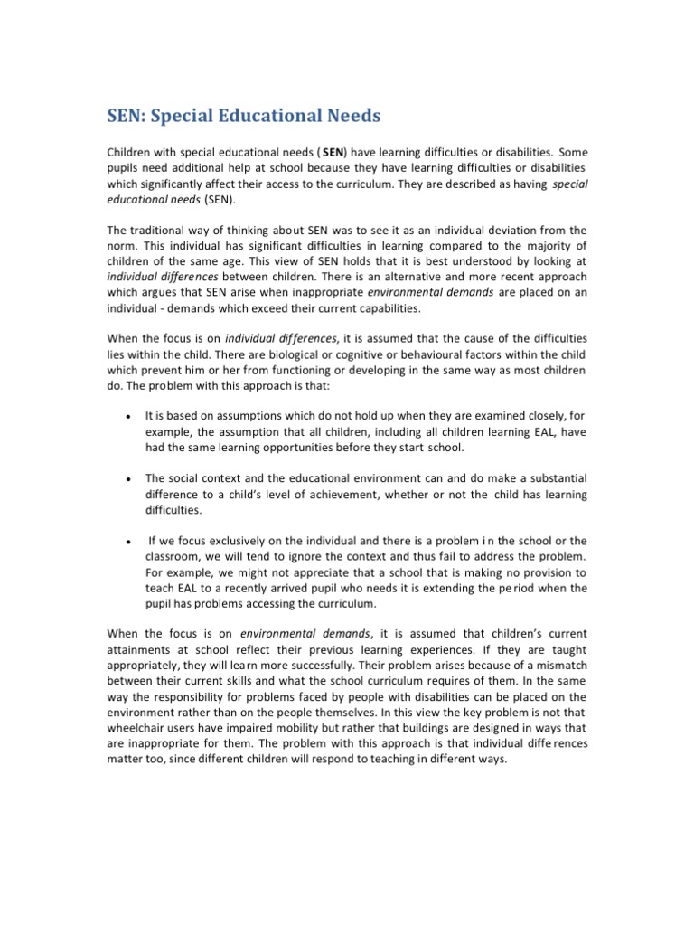 Examples of Educational Needs | PDF | Special Education | Learning ...