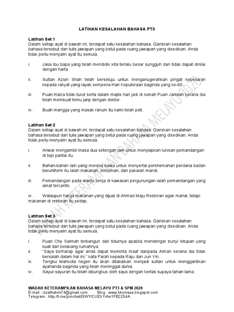 Latihan Kesalahan Bahasa Pt3 Pdf