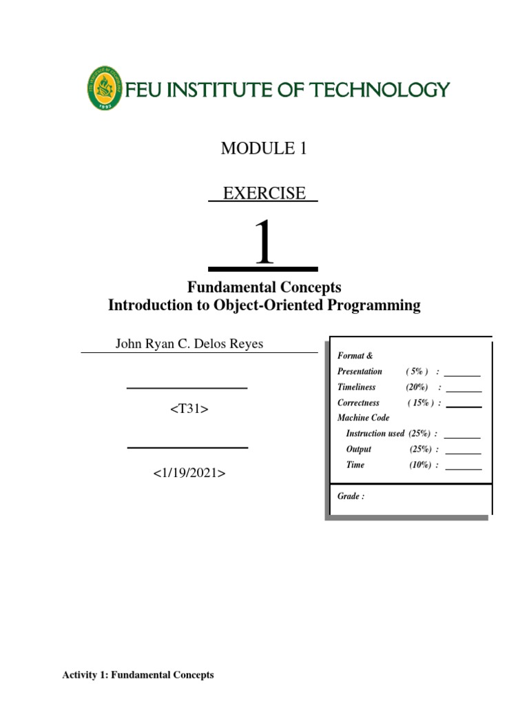 M1 FORMATIVE Fundamental Concepts and Intro To OOP DELOS REYES | PDF ...