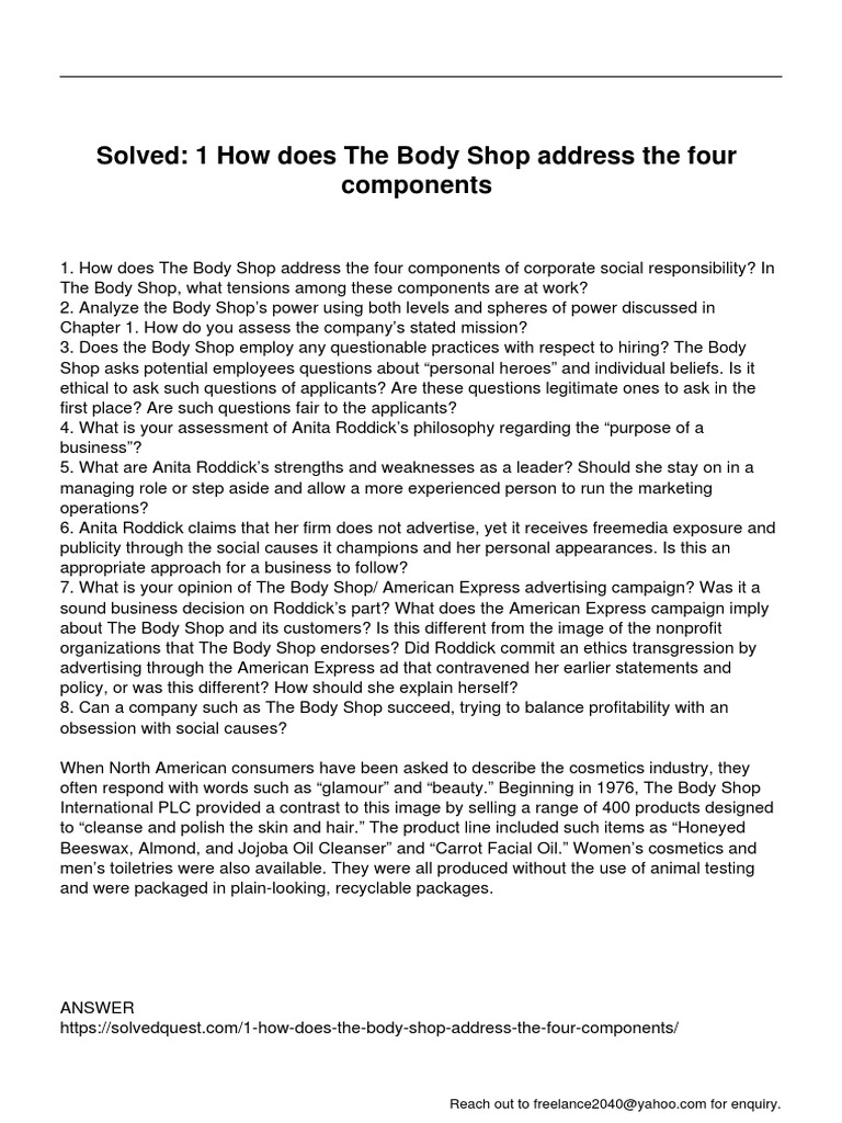The Body Shop's Corporate Social Responsibility Analysis | PDF ...