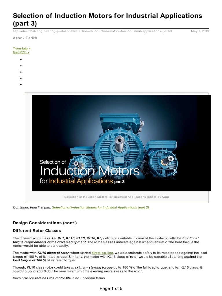 4.3 Selection of Induction Motors For Industrial