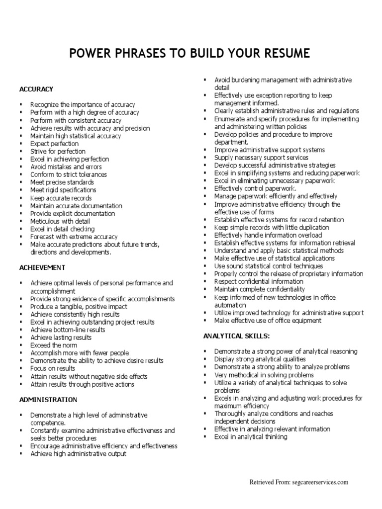Power Phrases for Resume Success | PDF | Performance Appraisal | Goal
