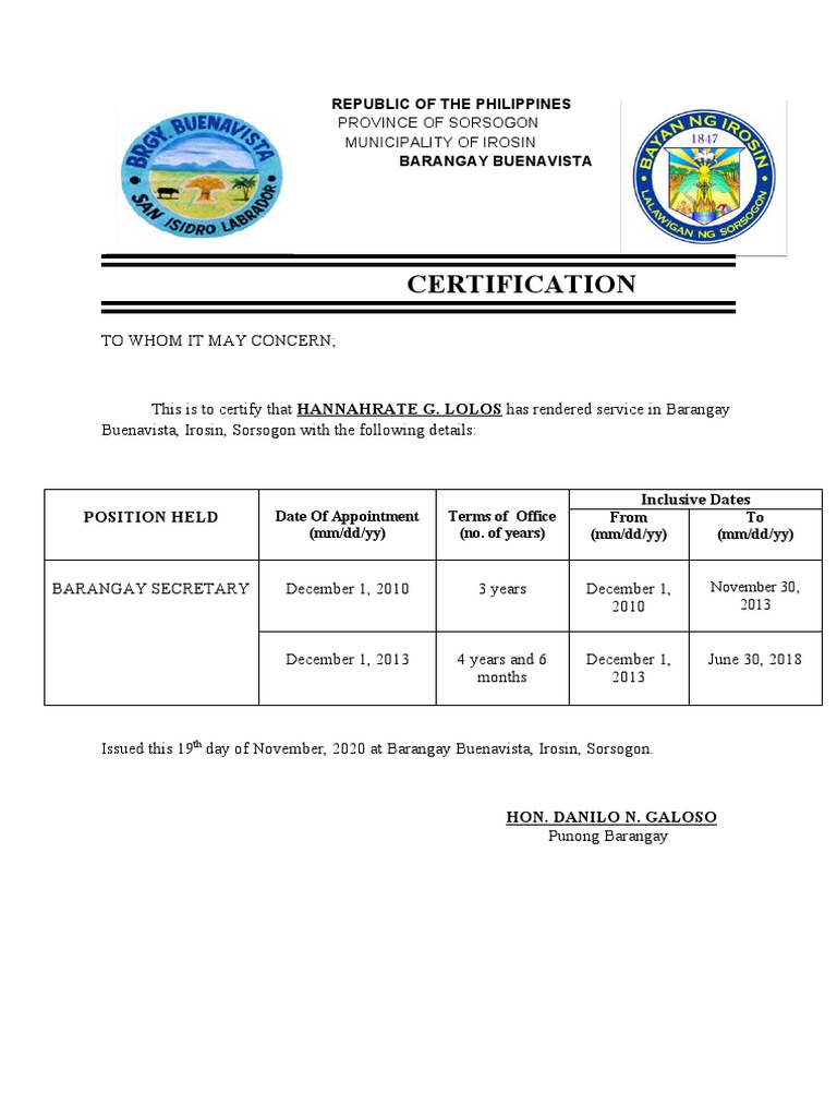 Certificate of Rendered | PDF