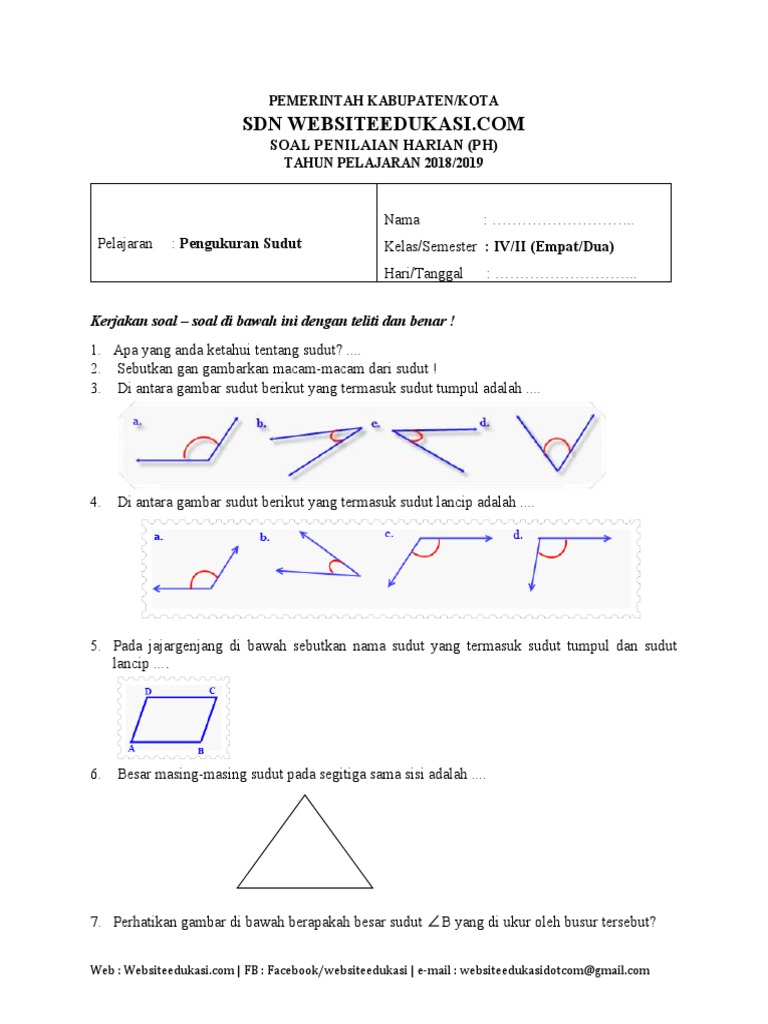 Soal PH Kelas 4 Semester 2 Pengukuran Sudut | PDF