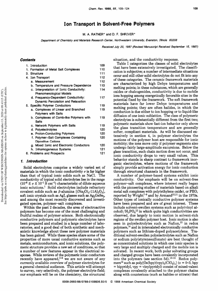 Ion Transport in Solvent-Free Polymers | PDF | Ion | Polymers