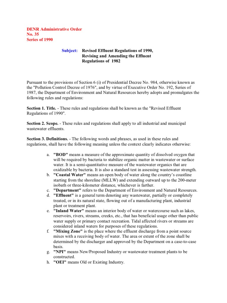 DENR Effluent Standards Overview | PDF | Water Pollution | Sewage Treatment
