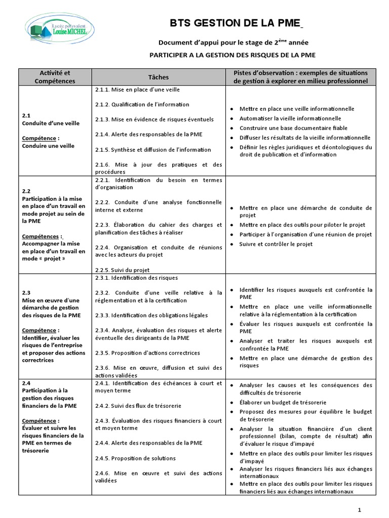 Veille Informationnelle Rapport De Stage Bts Cg Document D'appui Stage BTS 2 - Gestion Des Risques | PDF | Risque | Sécurité