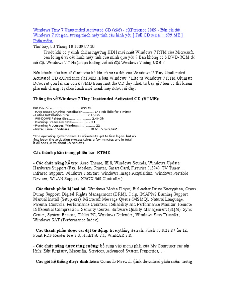 Windows Tiny 7 Unattended Activated CD | PDF