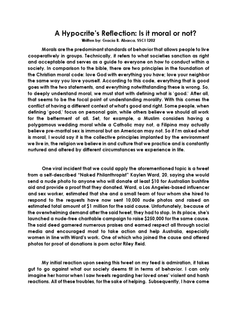 A Hypocrite's Reflection Is It Moral or Not? Written By Gracia B